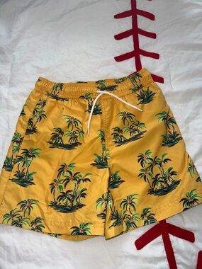 Janie and Jack Yellow Palm-Print Kids Swim Trunks Boys